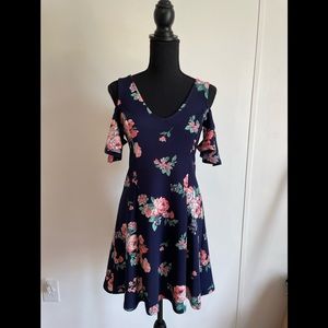 Worn once- navy blue V-neck mid length dress